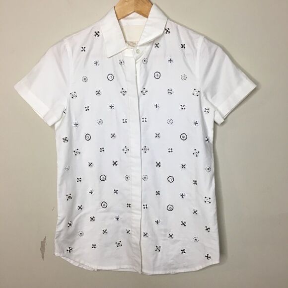 J. Crew Collection Sz 00 White Sequined Shirt - Picture 2 of 5
